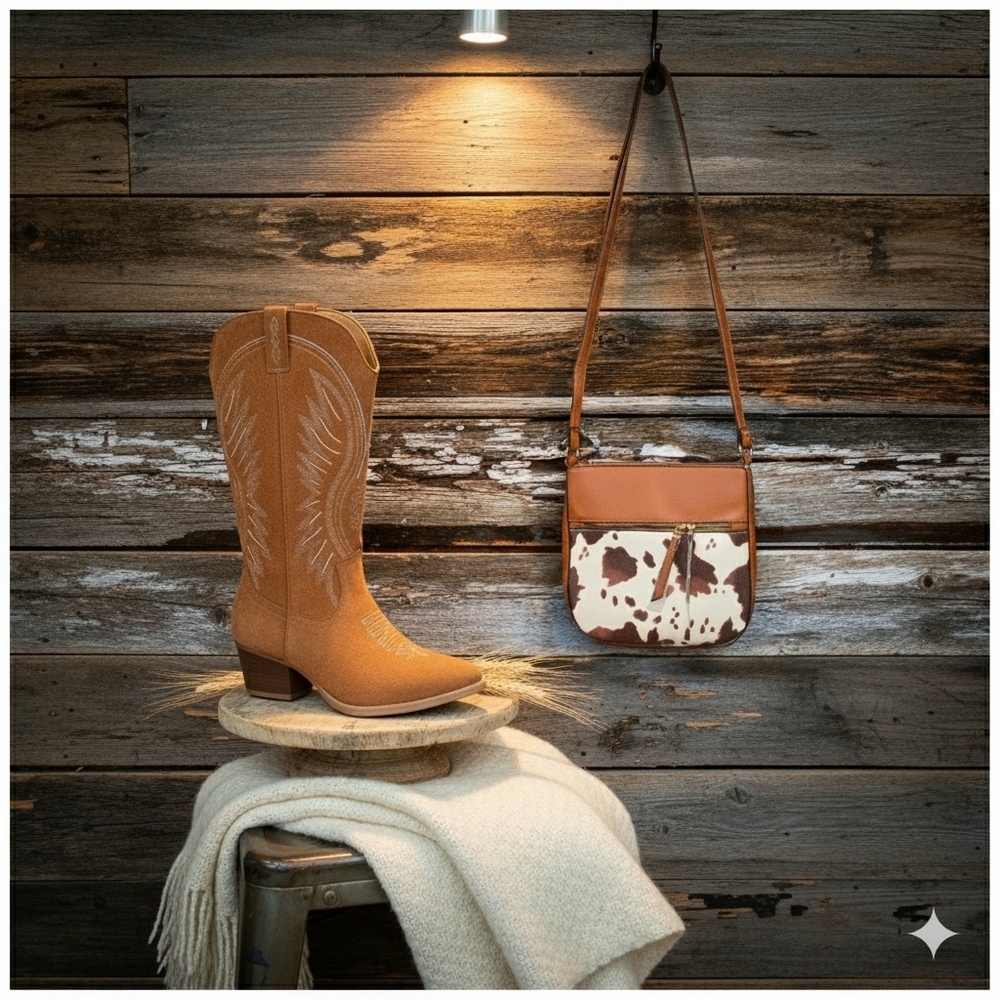 Round Up By J. Adams Western Cowgirl Boots - BrownClassic Sunburst Stitch Detail